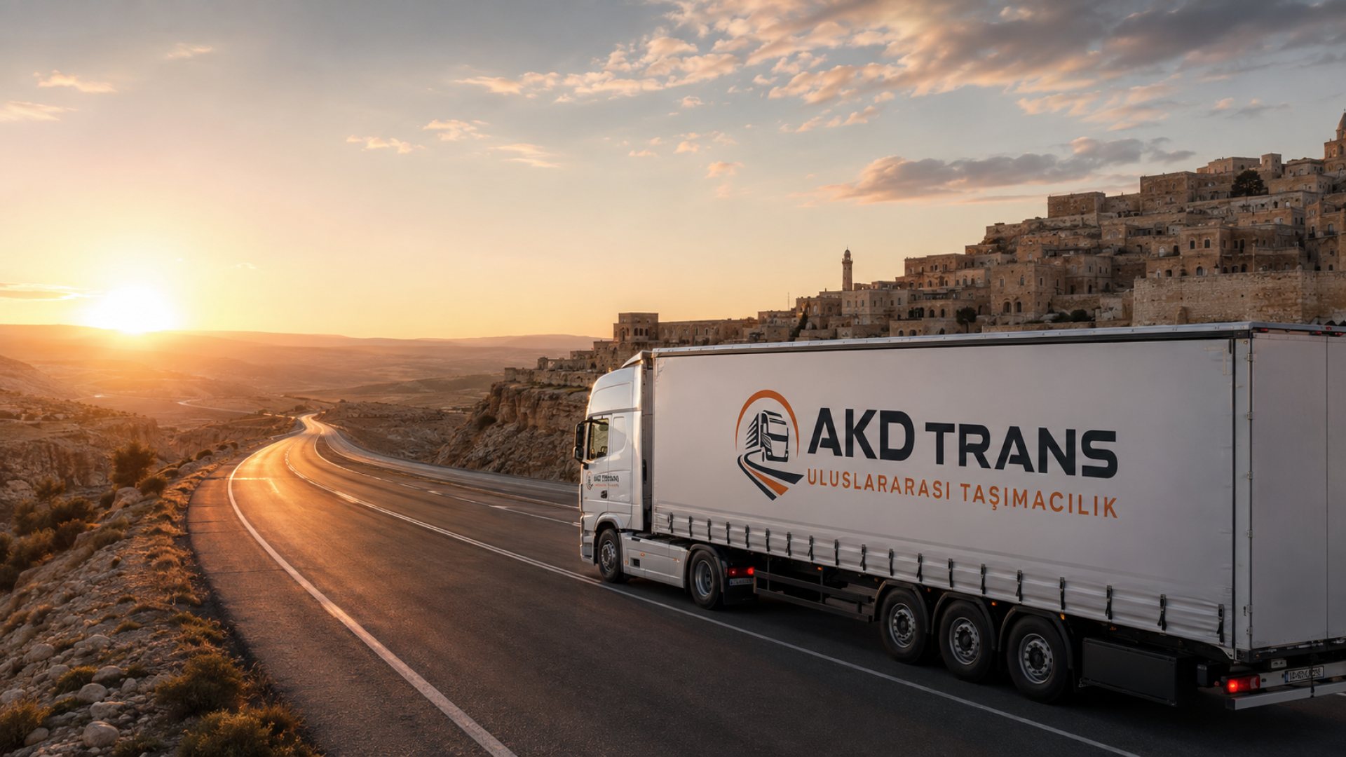 AKD TRANS logolu araç Mardin çıkışlı uluslararası taşımacılık güzergâhında